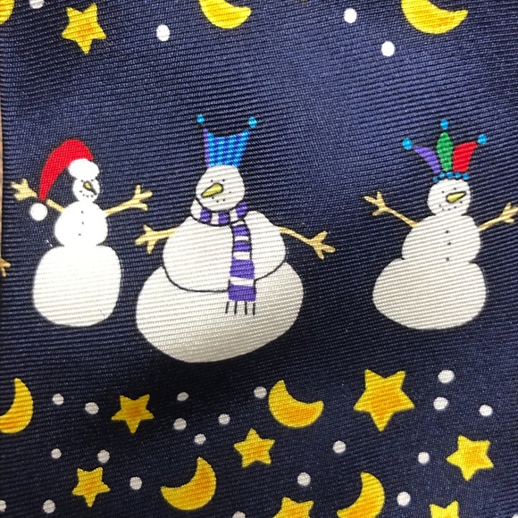 Jonathan Bennett 100% Silk Navy Blue Snowman Tie - Picture 11 of 11